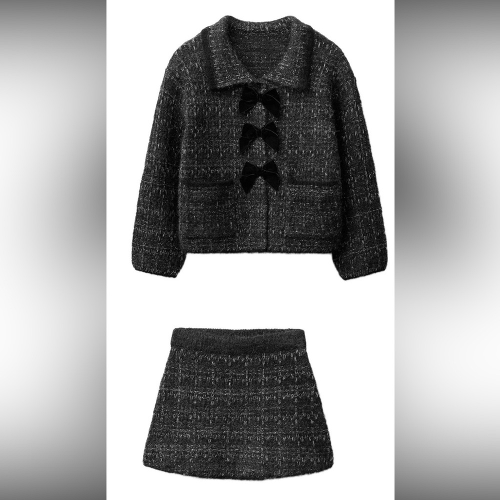 Zara Toddler Girl 2/3 yrs Chic Black Tweed Jacket and Skirt Set
